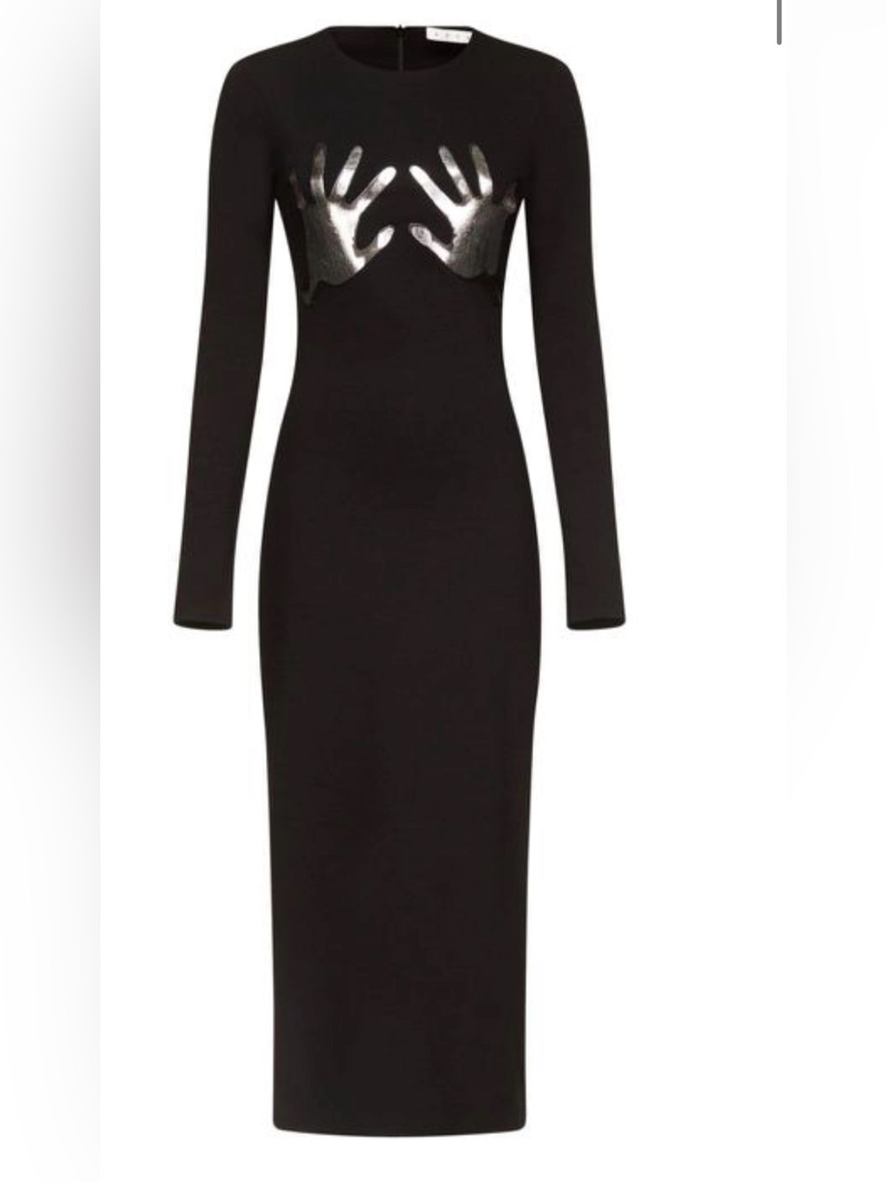 Area NWT handprint Black Long-Sleeve Midi Dress size L